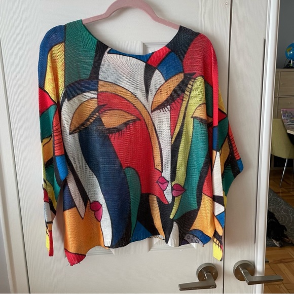 Graphic Cotton knitted sweater Size L made in Italy - Picture 2 of 4